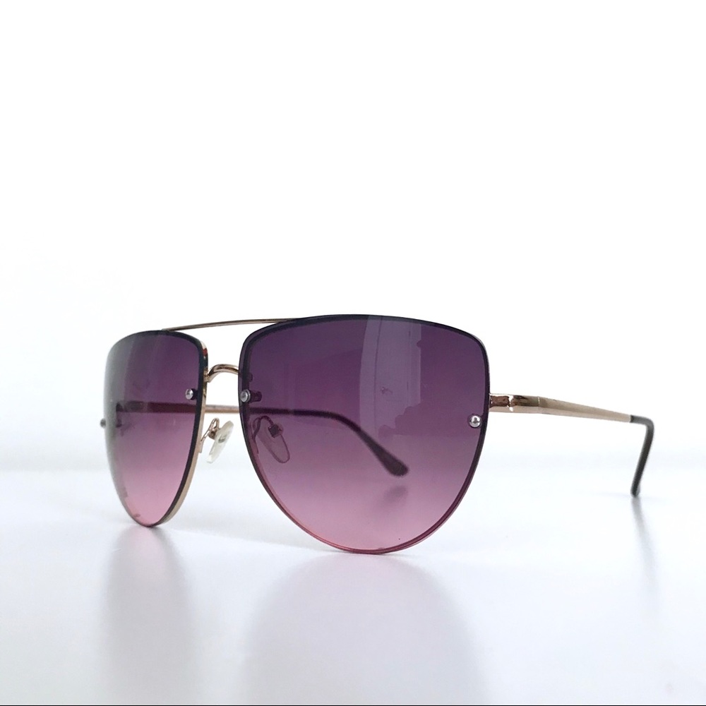 Gold Rimless Aviator Sunnies - 
Plum-Rose Lens